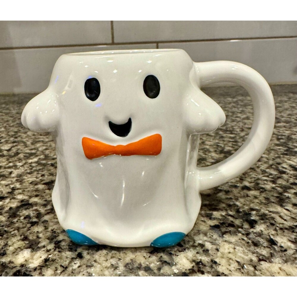 Hyde & EEK! Boutique Cute Ghost Figural 12oz Mug Halloween Bow Tie & Teal Shoes